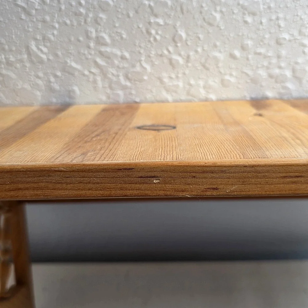 Rustic Wood Wall Shelf Spindle Brackets Striped Plank Top Brown Pine Handcrafted